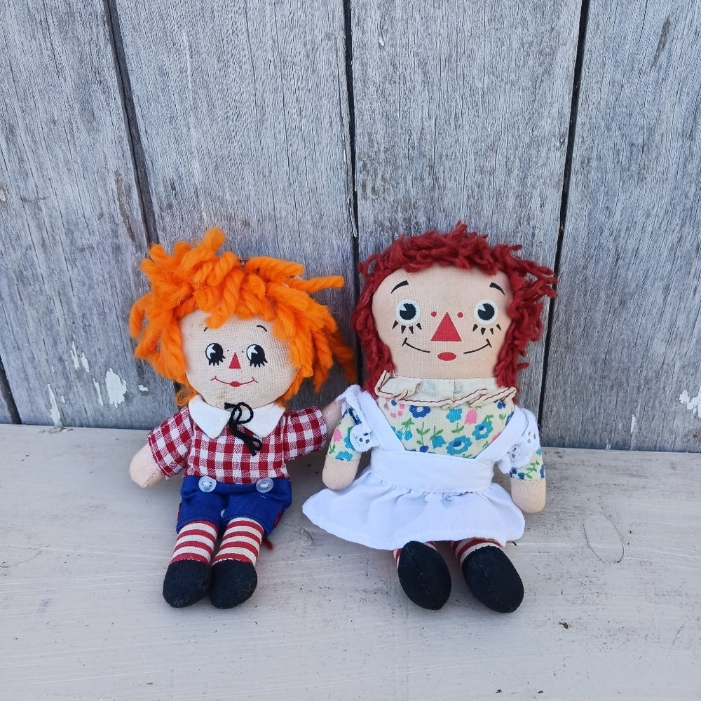 Vintage Raggedy Ann & Raggedy Andy 7" Dolls Knickerbocker Tagged